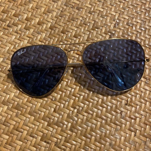 Ray Ban Polarized aviator sunglasses gold with blue lens - Picture 3 of 5